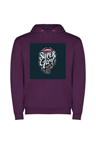 iLovePrints Super Girl Hair Φούτερ με κουκούλα σε χρώμα Μωβ
