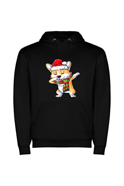 iLovePrints Festive Canine Sticker Collection Φούτερ με κουκούλα σε χρώμα Μαύρο