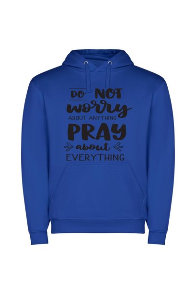 iLovePrints Pray, not Worrying: Insights Φούτερ με κουκούλα σε χρώμα Μπλε