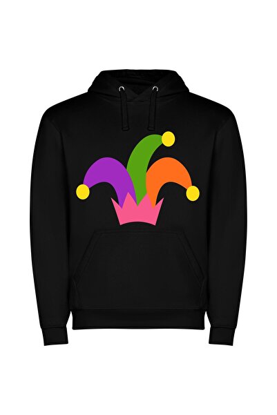 iLovePrints Crowned Jester: Whimsical Majesty Φούτερ με κουκούλα σε χρώμα Μαύρο