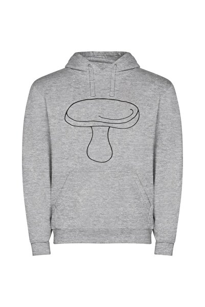 iLovePrints Mushroom Mania: An Elegant Sketch Φούτερ με κουκούλα σε χρώμα Γκρι