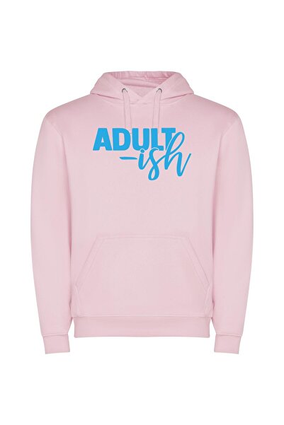 iLovePrints Blueish Adult Character Logo Φούτερ με κουκούλα σε χρώμα Ροζ
