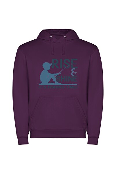 iLovePrints Sunrise Fisherman in Silhouette Φούτερ με κουκούλα σε χρώμα Μωβ