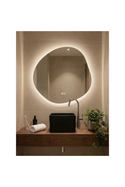 OEM Oglindă de baie asimetrică cu LED 24W, D 80 cm, 3 tipuri de iluminare, fu...