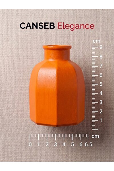 CANSEB Elegance 9x6.5cm - Canlı Turuncu - Sekizgen Mini Vazo - El Boyaması İş...