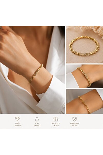 XUPING JEWELRY سوار فولاذي بتصميم أنيق مرصع بحجر الزركون ولون ذهبي مع تفاصيل ...