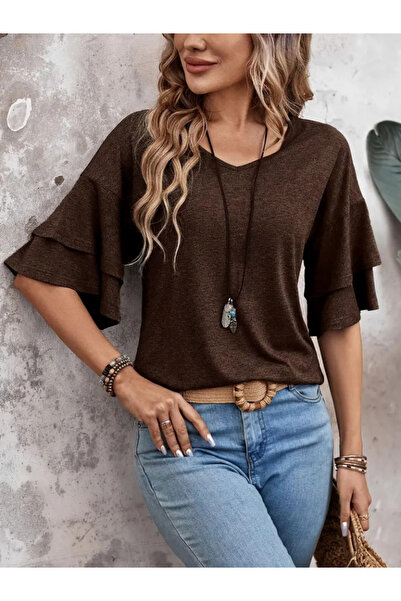 Simala Women's Short Sleeve V-Neck Viscose Blouse
