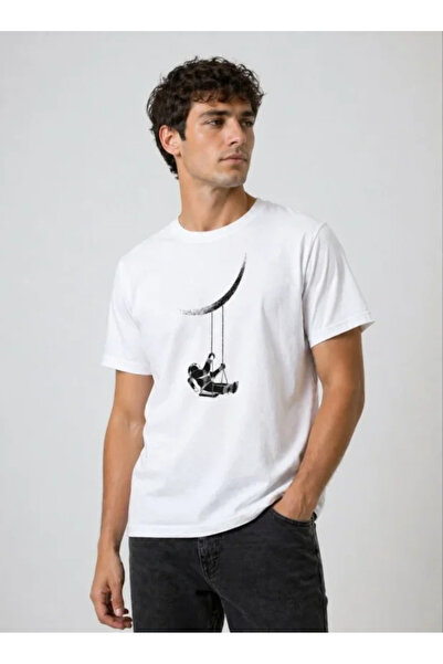 Wear Up Men's Astronaut Moon Themed T-Shirt Short Sleeve Summer Crew Neck T-S...
