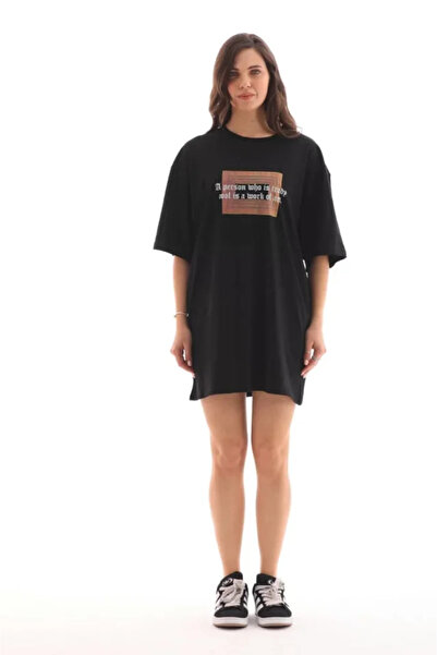 modi Unisex Crew Neck Printed Oversize T-Shirt - Black
