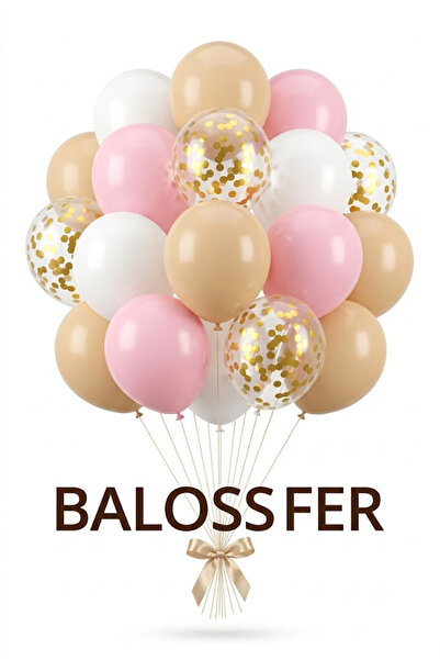 baloss fer 20’li Makaron Pembe Kum Beyaz Gold Konfetili Balon Seti 11 İnç Doğ...