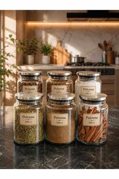 Pelenna Set of 6 Vacuum Glass Jars with Metal Lids – 800 ml – Food and Legume...