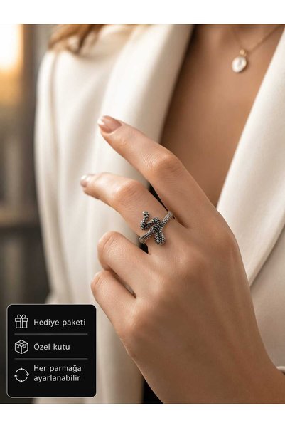 HER ŞEY NOTA www.herseynota.com Adjustable Double Snake Figured Antique Silve...