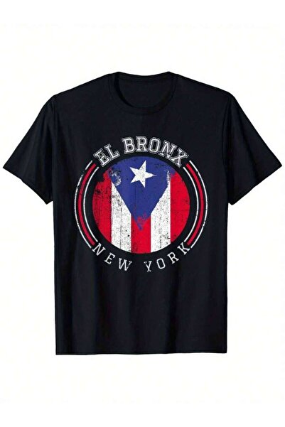 LİNA06 تي شيرت El Bronx Design - Puerto Bandera Flag Varsity ذو تصميم فضفاض ج...