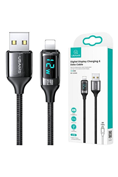 Usams Cablu împletit U78 pentru Lightning 2.4A pentru iPhone 12 13 14 1.2M LED