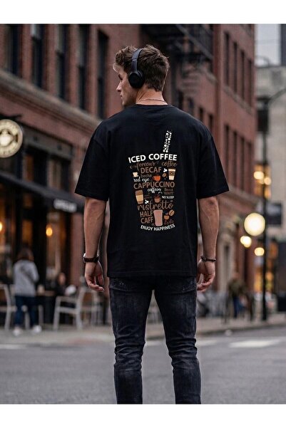 Flubutik Men's Black Iced Coffee Print Organic Cotton Comfort T-Shirt