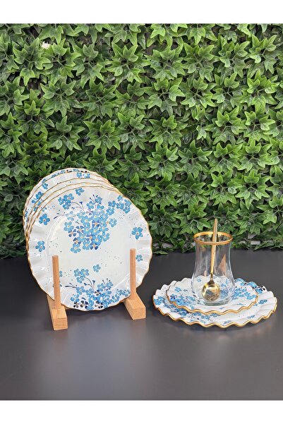 Hediye Köşkü Myosotis Mavi Çiçek Desenli Çay Bardağı Takımı
