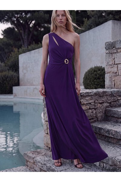 LC Waikiki LCW Vision Rochie de seară mov, cu un singur umăr și șnur