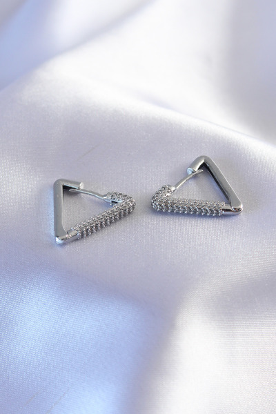 DMR Elegance Silver Color Zircon Stone Triangle Model Women's Earrings