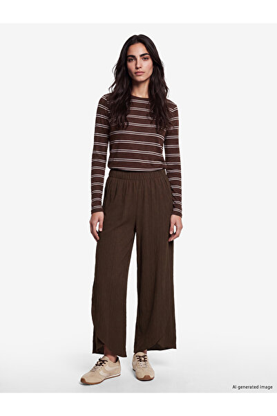 LC Waikiki Brown Textured Women's Trousers with Elastic Waist