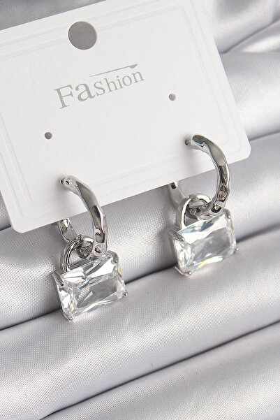 DMR Elegance Brass Silver Color Dangle Zircon Stone Bag Model Women's Earrings