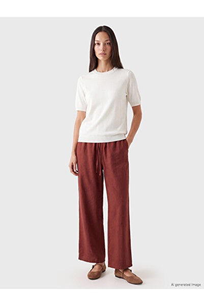 LC Waikiki Orange Wide-Leg Women's Trousers with Elastic Waist
