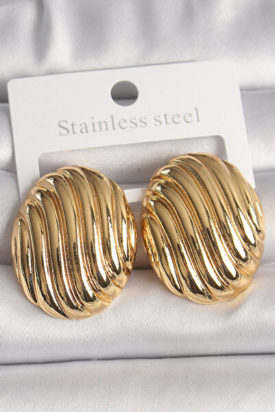 Generic Brand Brass Gold Color Embroidered Oval Model Women's Earrings