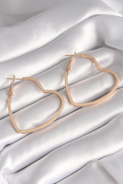 DMR Elegance Brass Gold Color Heart Model Women's Earrings