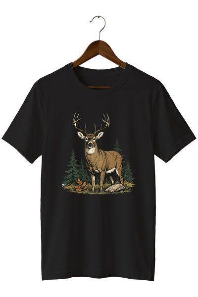 remonz Deer Printed Unisex T-Shirt – Hunter Outdoor Nature Camping Themed Cre...
