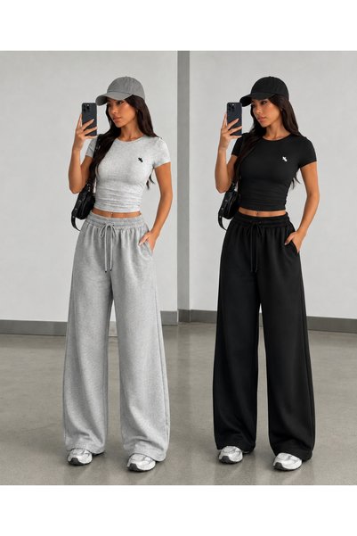 BERYY MODA بنطال رياضي نسائي مريح للاستخدام اليومي باللونين الأسود والرمادي