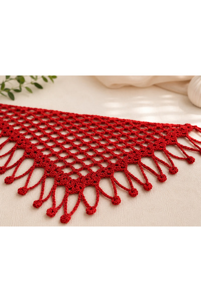 ADEN BEBEK AKSESUARLARI Hand Knitted Mesh Bandana Crochet Hair Accessory Beach Compatible Bohemian Red