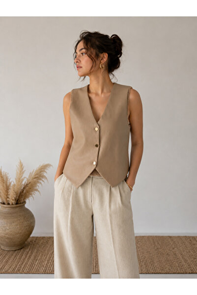 VERYMODA Dark Stone Fur-Lined Leather Look Vest