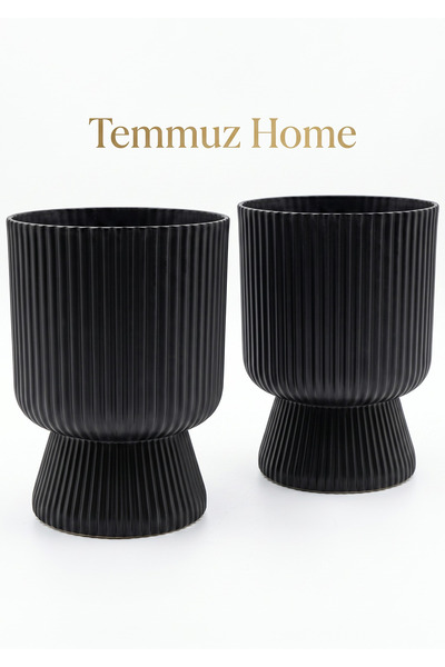 TEMMUZ HOME 2 Adet 5 Litre Büyük Boy Çizgili Ayaklı Saksı - Lotus 2 No (Deliksiz Bir Saksıdır)