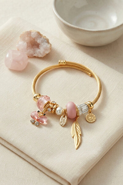 ARMÜZ Pink Butterfly Model Charm Bracelet