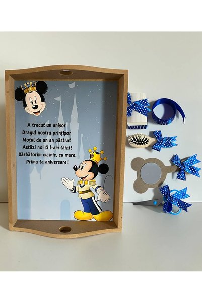 Botez Set tavita pentru taiere mot/turta – Mickey -albastru electric buline
