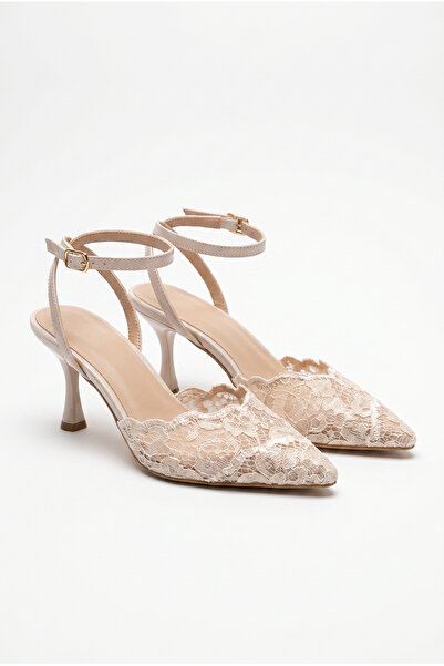 Bianco Lucci Women's Lace Detailed Pointed Toe Thin Heeled Shoes 50021012