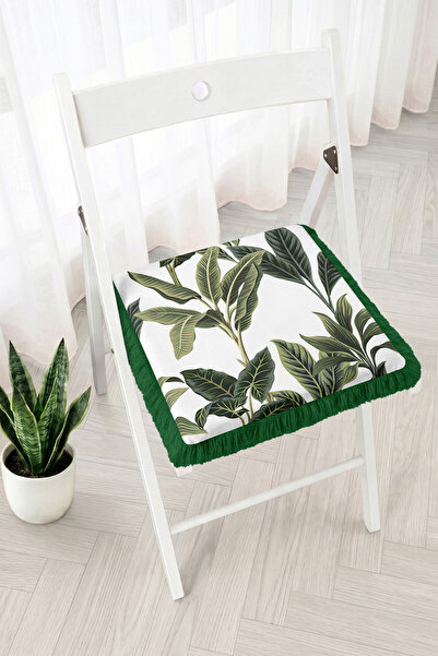 Realhomes Large Tropical Leaf Pattern Fringed Zippered Chair Cushion - Tufted...