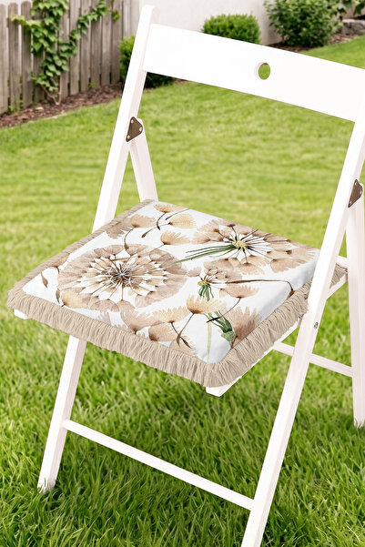 Realhomes Dry Flower and Dandelion Seed Patterned Fringed Zippered Chair Cush...