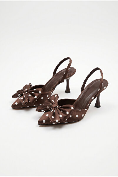 Bianco Lucci Women's Polka Dot Patterned Bow Detailed Thin Heeled Slingback S...