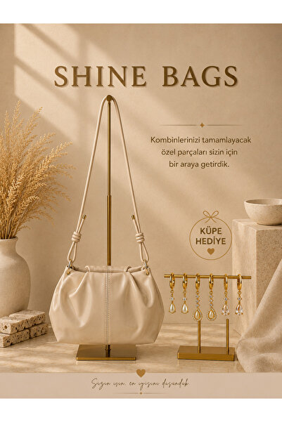 BAGS Askısı Düğüm Detaylı Vizon Yumuşak Deri Büzgülü Fermuarlı Ayarlanabilir ...