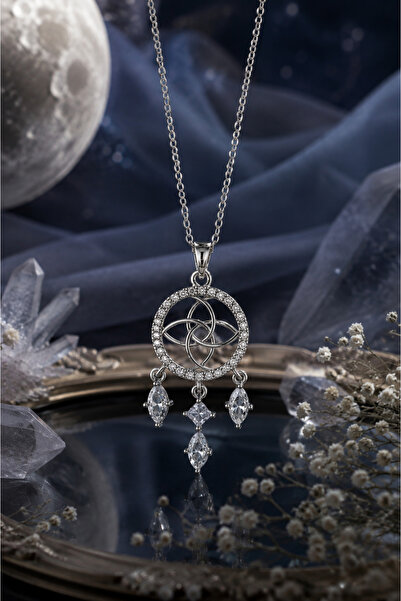 Sylvera Shop Dream Catcher Pendant with Stone and Steel (Silver Color)