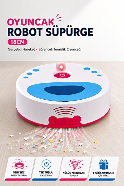 YILDIRIM OYUNCAK Oyuncak Robot Süpürge 18cm – Gerçekçi Hareketli Temizlik Rob...