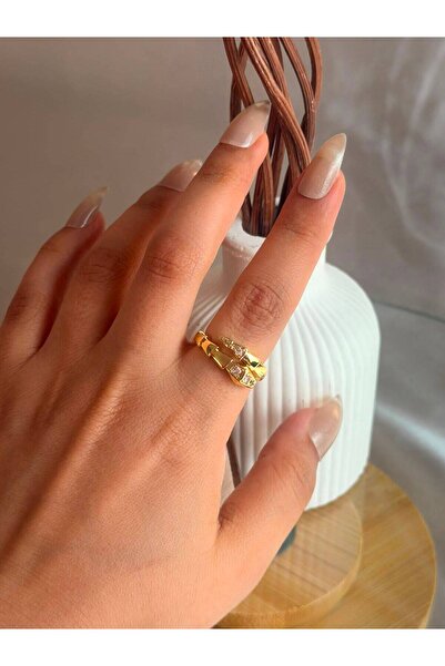 ANKA JEWELLRY خاتم نسائي قابل للتعديل مصنوع من الفولاذ بتصميم هندسي مرصع بحجر...