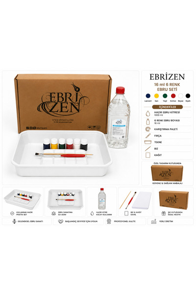 EBRİZEN 6 Renk Ebru Sanatı Başlangıç Seti – 16 ml Yoğun Pigment Boya – Hazır ...
