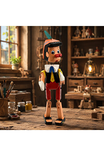 hediyeconcepti Wooden String Puppet Pinocchio Handmade Decorative Movable Mar...
