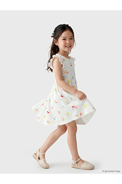 LC Waikiki Lcw Kids Pink Cherry Patterned Girls' Combed Cotton Dress