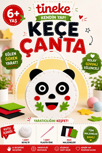 TİNEKE DIY Panda Felt Bag Making Set Educational Toy Children's Craft Hobby K...