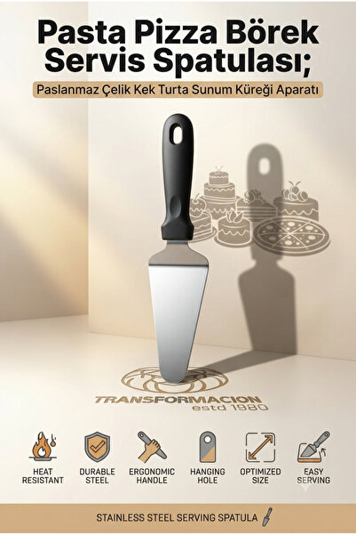 Transformacion Üçgen Pasta Pizza Börek Servis Spatulası; Paslanmaz Çelik Isıy...