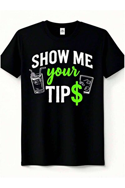 k222 Funny Show Me Your Tips Cocktail Graphic TShirt Relaxed Fit Tee Men & Wo...