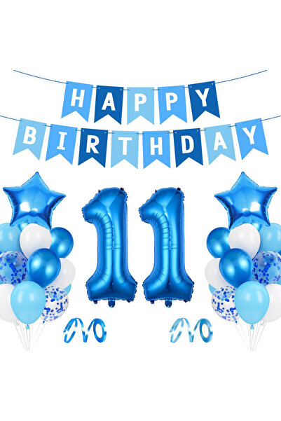 Generic Brand Blue Number 11 Birthday Party Balloon & Banner Set.