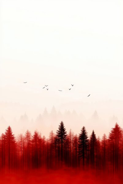 Aden TABLOU PE PÂNZĂ DIGITAL DECORATIV PEISAJ CU ARBORELE ROȘII DECOR NATURAL